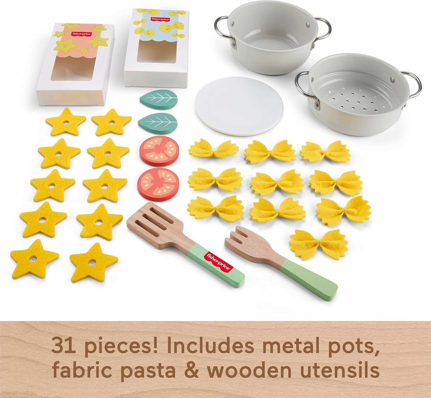 Fisher-Price Brinquedo para Bebês Kit para Preparar Macarrão de Madeira para crianças a partir de 3 anos
