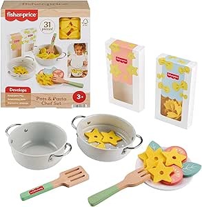 Fisher-Price Brinquedo para Bebês Kit para Preparar Macarrão de Madeira para crianças a partir de 3 anos