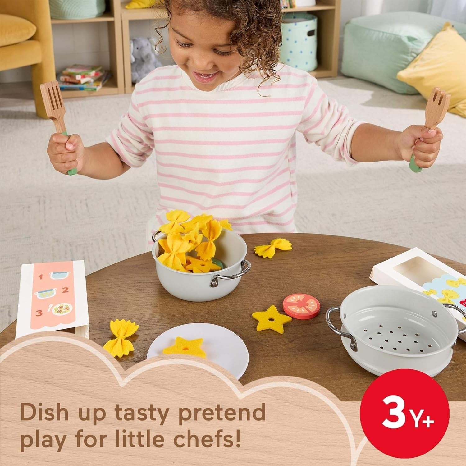 Fisher-Price Brinquedo para Bebês Kit para Preparar Macarrão de Madeira para crianças a partir de 3 anos