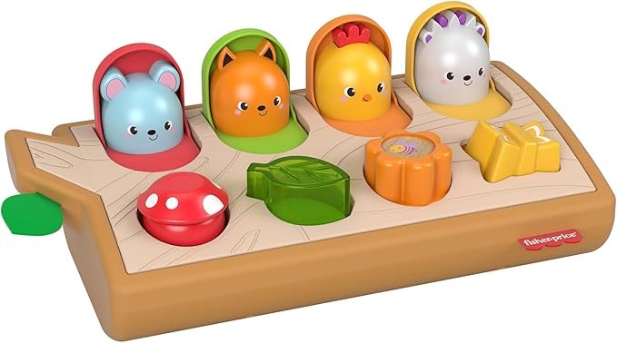 Fisher-Price Animaizinhos Pop Up é um brinquedo de atividades com sons e surpresas que ensinam causa e efeito