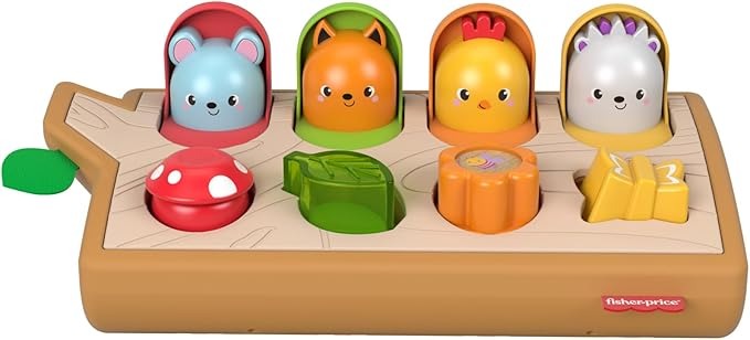 Fisher-Price Animaizinhos Pop Up é um brinquedo de atividades com sons e surpresas que ensinam causa e efeito