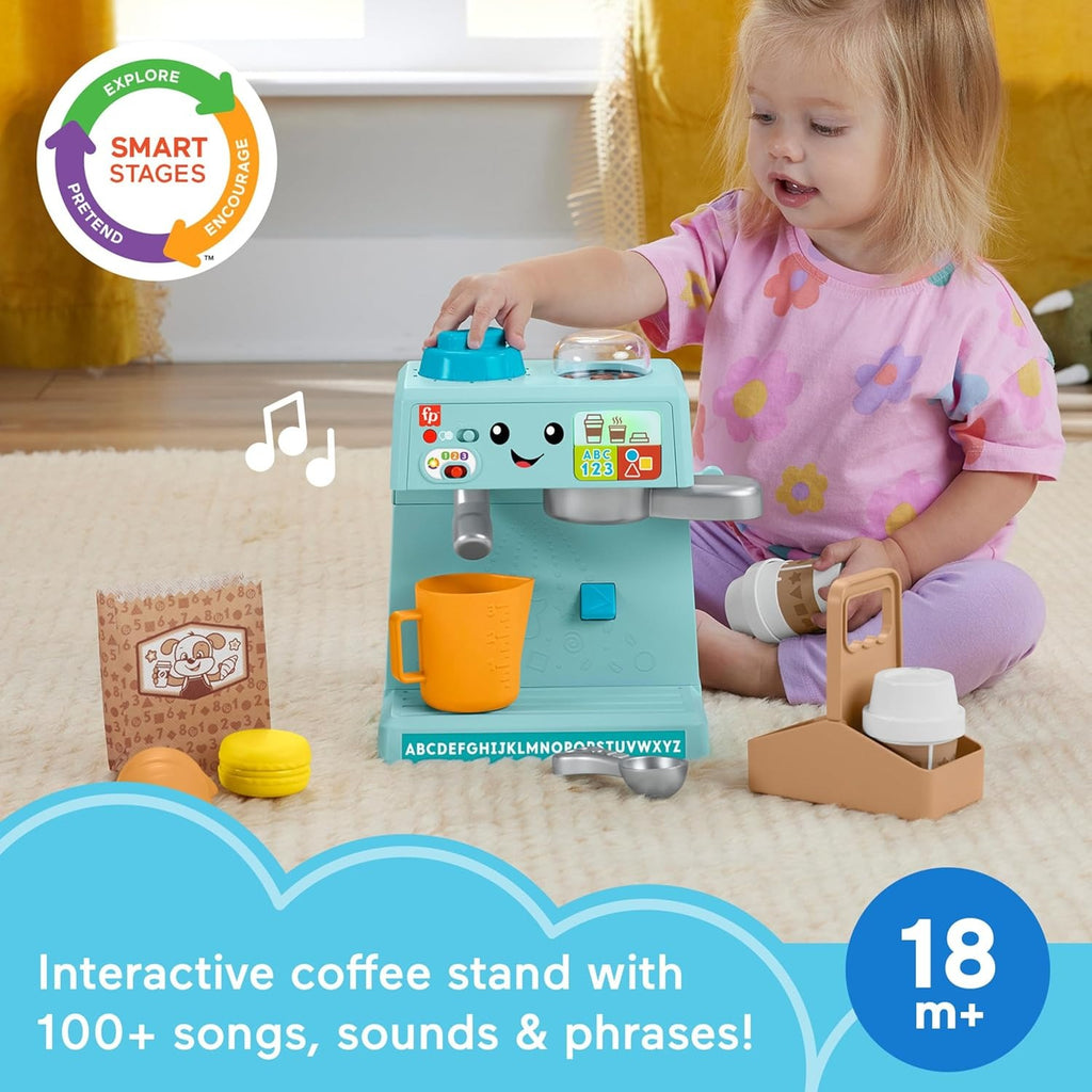 Fisher-Price, Minha Primeira Máquina de Café com 3 Níveis de Aprendizado, 10 Acessórios e +100 Músicas e Sons, Brinquedo para Bebês, A partir de 18 meses
