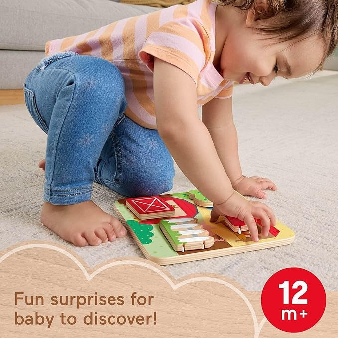 Fisher-Price Brinquedo para Bebês Painel Animaizinhos da Granja de madeira para crianças a partir de 1 ano