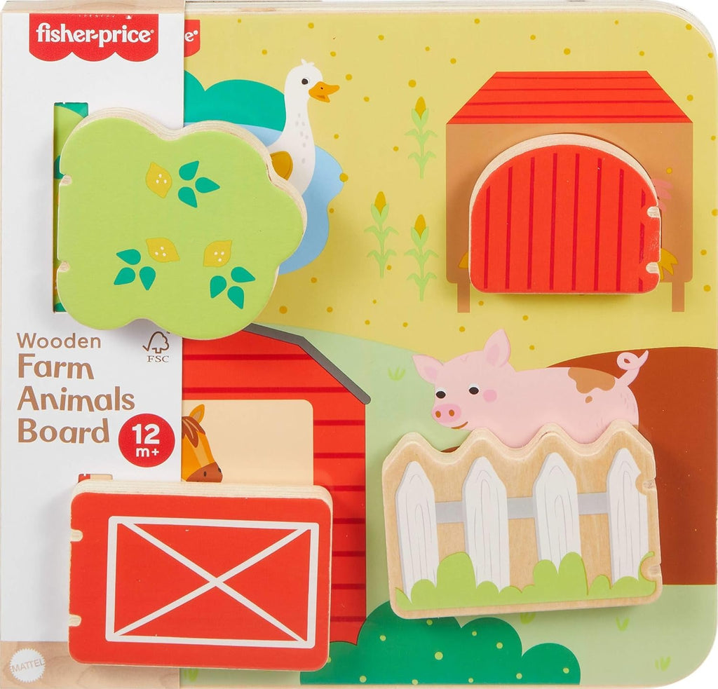 Fisher-Price Brinquedo para Bebês Painel Animaizinhos da Granja de madeira para crianças a partir de 1 ano