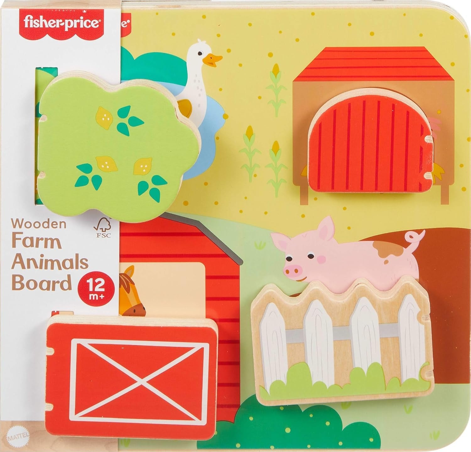 Fisher-Price Brinquedo para Bebês Painel Animaizinhos da Granja de madeira para crianças a partir de 1 ano