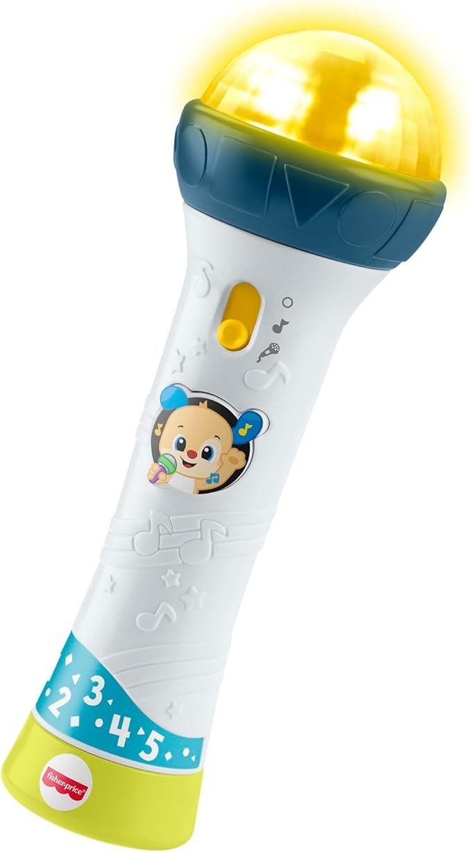 Microfone Brinquedo Bebê Fisher-Price Mattel. Luzes, sons, melodias e amplificador de voz para cantar e aprender com diversão. Ideal a partir dos 18 meses.