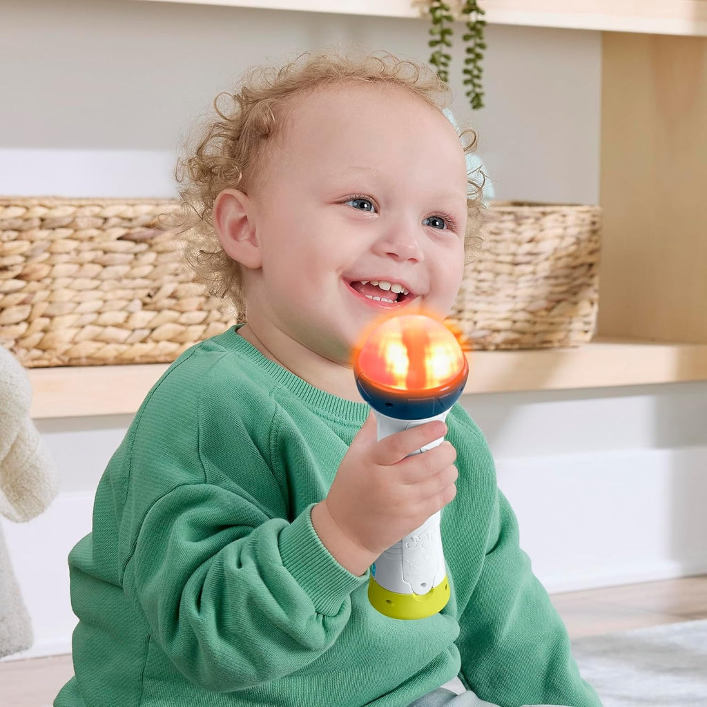 Microfone Brinquedo Bebê Fisher-Price Mattel. Luzes, sons, melodias e amplificador de voz para cantar e aprender com diversão. Ideal a partir dos 18 meses.