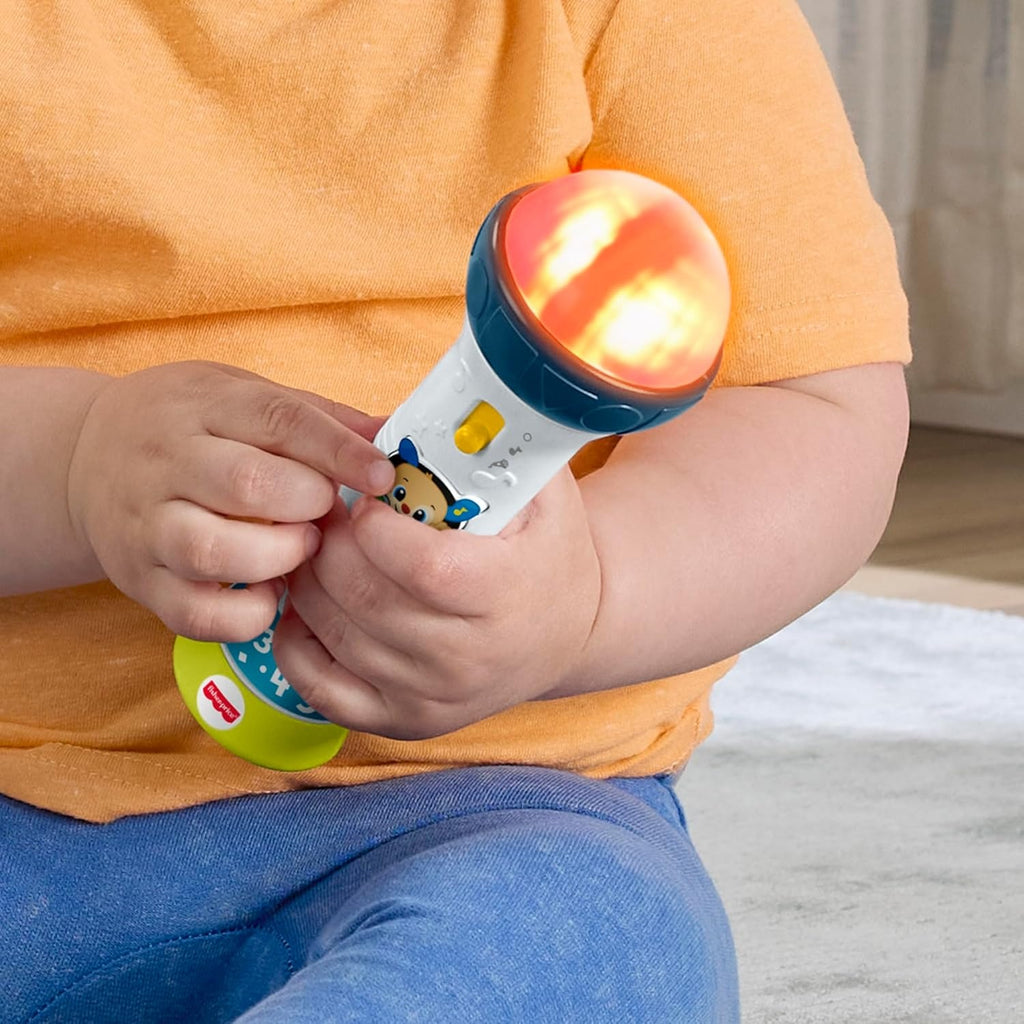 Microfone Brinquedo Bebê Fisher-Price Mattel. Luzes, sons, melodias e amplificador de voz para cantar e aprender com diversão. Ideal a partir dos 18 meses.