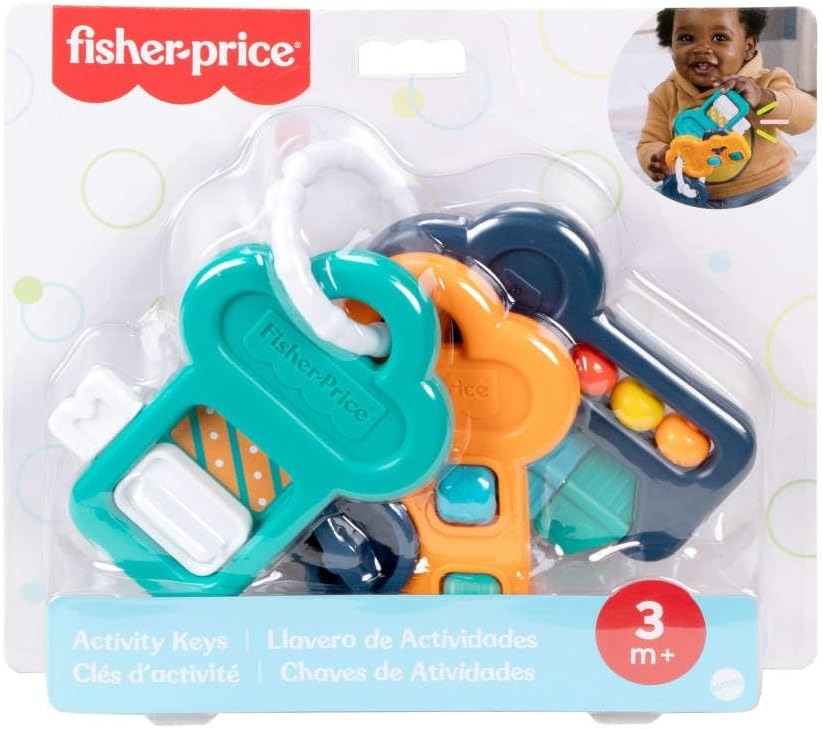 Chaves de Atividades Brinquedo Bebê Fisher-Price Mattel. Estimula sentidos com sons, texturas e mordedor. Fácil de segurar. Ideal a partir dos 3 meses.