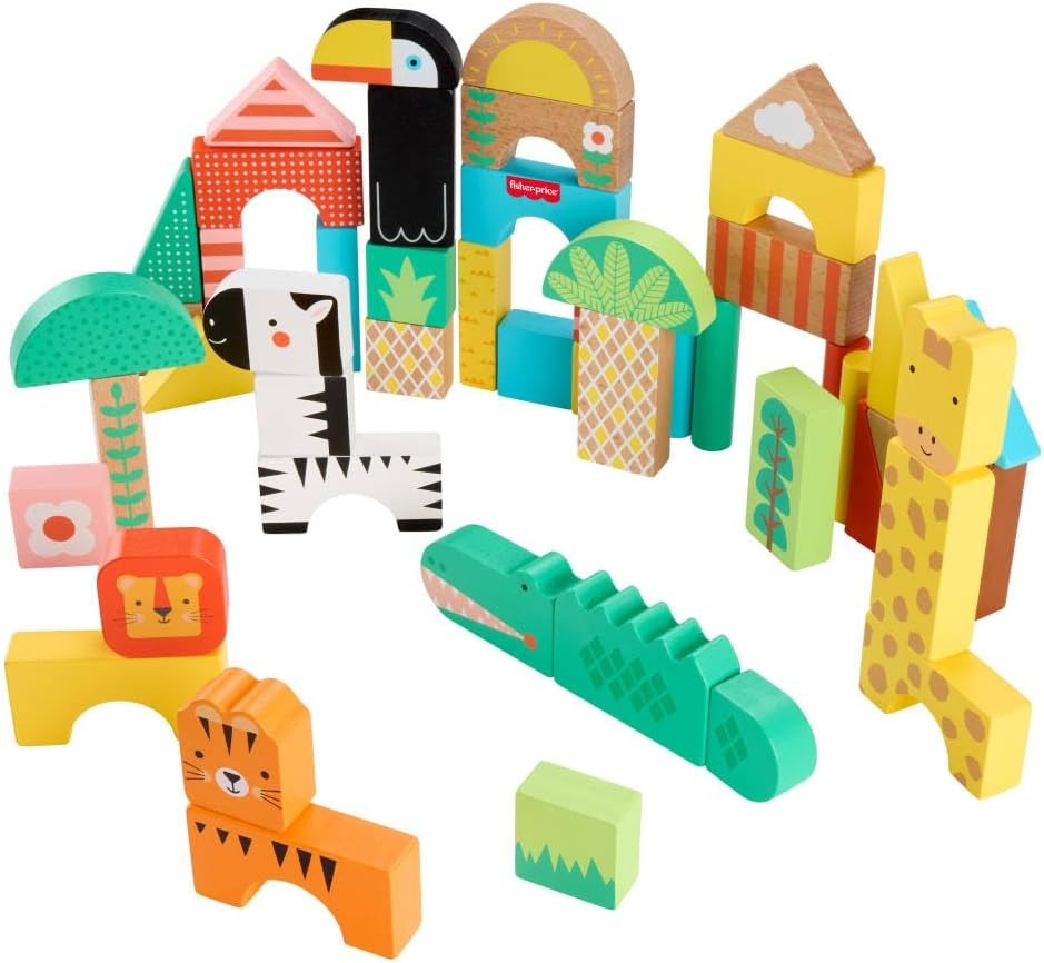 Fisher-Price Brinquedo para Bebês Animaizinhos da Selva de Madeira para crianças a partir de 2 anos