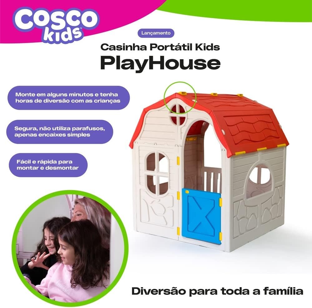 Cosco Kids, Casinha Portátil Kids, Playhouse, Bege e Vermelha