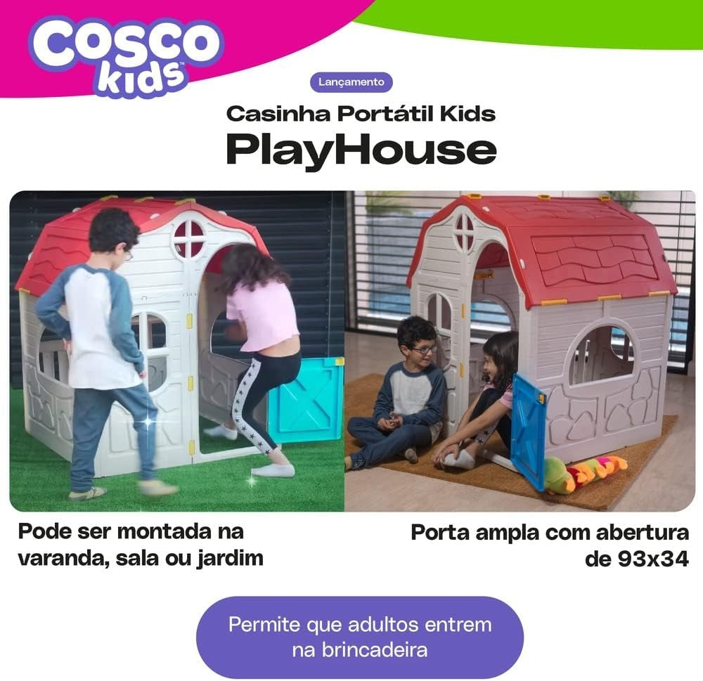 Cosco Kids, Casinha Portátil Kids, Playhouse, Bege e Vermelha