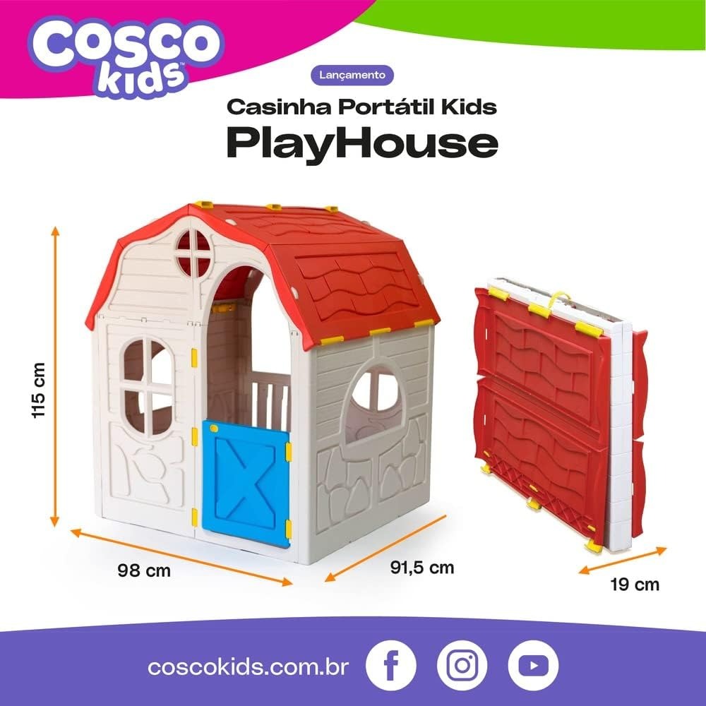 Cosco Kids, Casinha Portátil Kids, Playhouse, Bege e Vermelha