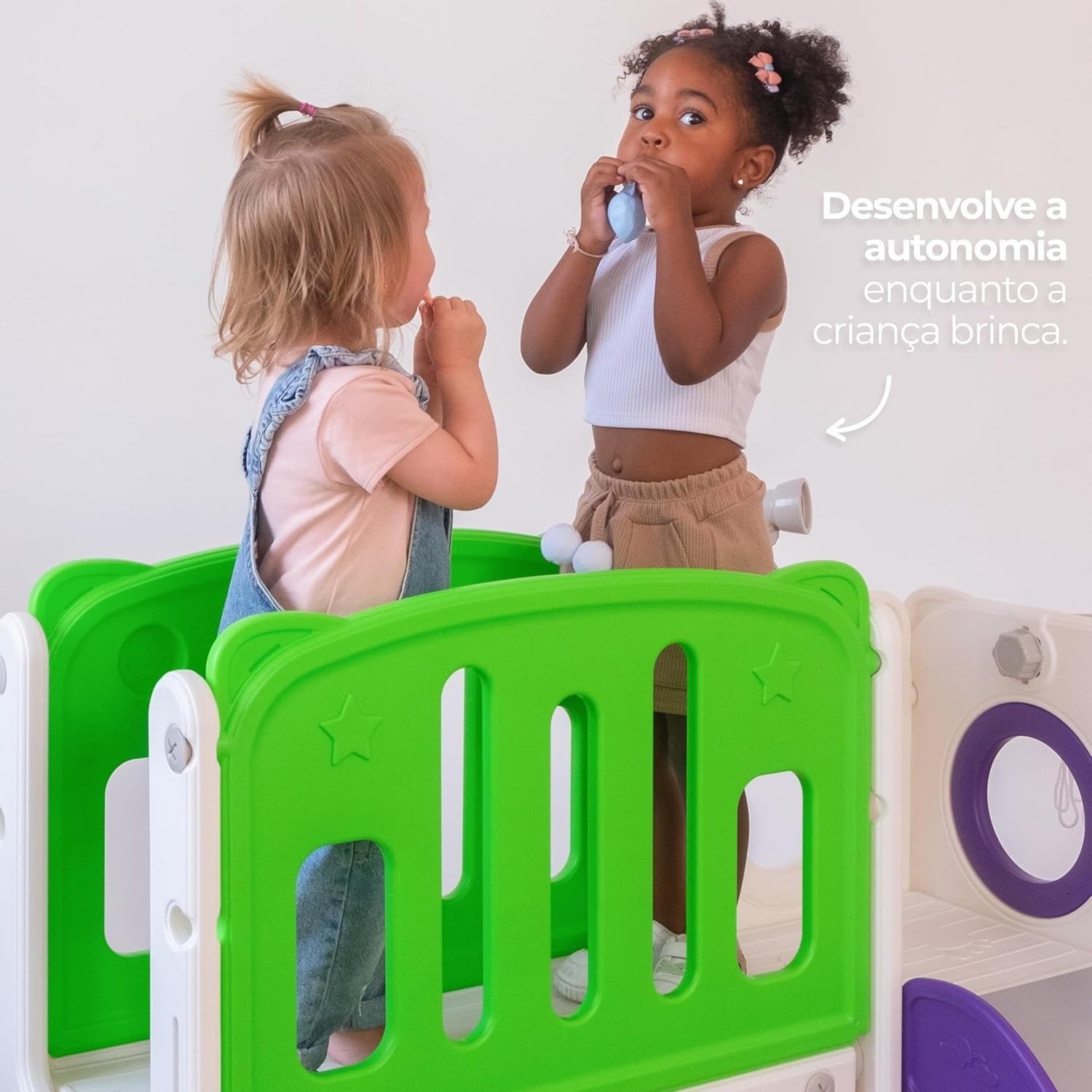 Freso Baby Playground Infantil 7x1 Mini Mundo Infinity 2 Torres, Para Crianças de 1 a 4 anos, Compacto e Fácil Montagem, com Escorregador, Cesta de Basquete e Bola, Escalada, Luneta