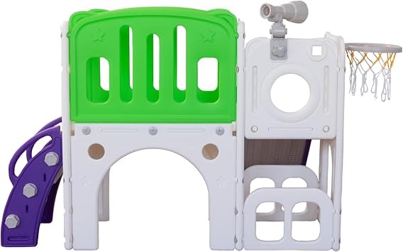 Freso Baby Playground Infantil 7x1 Mini Mundo Infinity 2 Torres, Para Crianças de 1 a 4 anos, Compacto e Fácil Montagem, com Escorregador, Cesta de Basquete e Bola, Escalada, Luneta