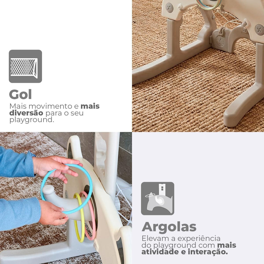 Freso Centro de Atividades Multiesporte Infantil 3 em 1 com Futebol, Basquete e Argolas. Brinquedo Esportivo Indoor que estimula coordenação motora e interação. Compacto, Leve e Seguro, Ideal para Apartamentos, Escolas, Creches e Brinquedotecas