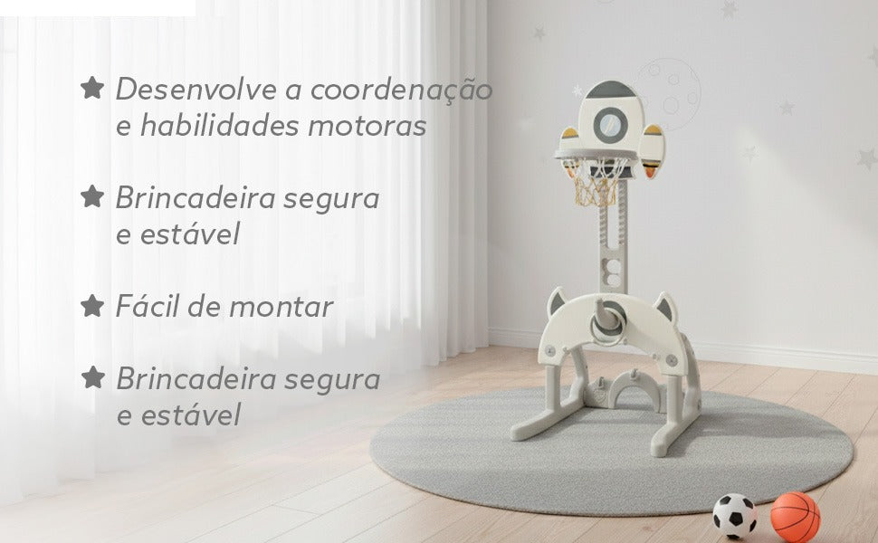 Freso Centro de Atividades Multiesporte Infantil 3 em 1 com Futebol, Basquete e Argolas. Brinquedo Esportivo Indoor que estimula coordenação motora e interação. Compacto, Leve e Seguro, Ideal para Apartamentos, Escolas, Creches e Brinquedotecas