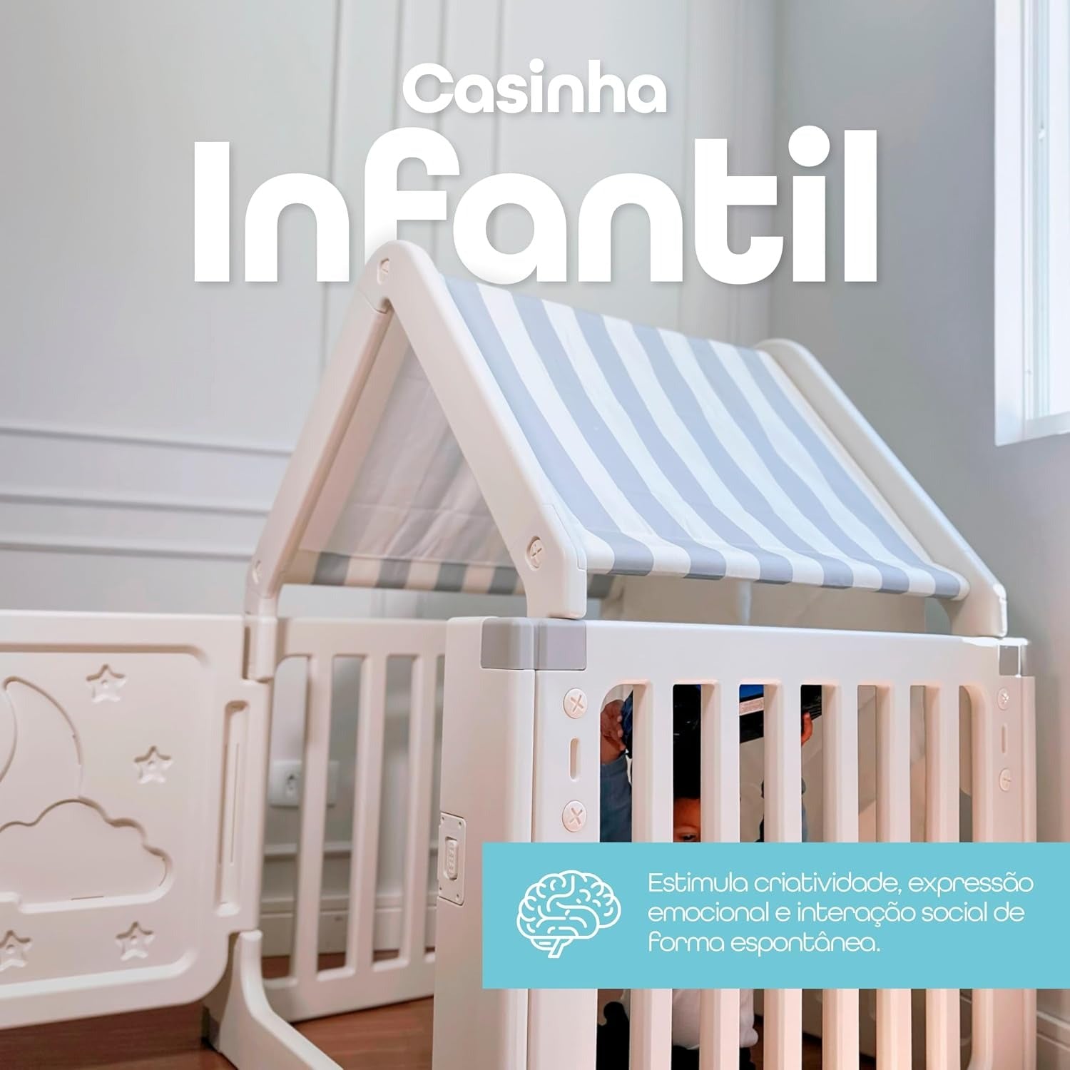 Freso Casinha Estilo Cabana com Cercado Infantil. Ideal para Quartos e Brinquedotecas. Estrutura Resistente, Fácil de Limpar e Espaço Seguro para Crianças Brincarem Dentro de Casa