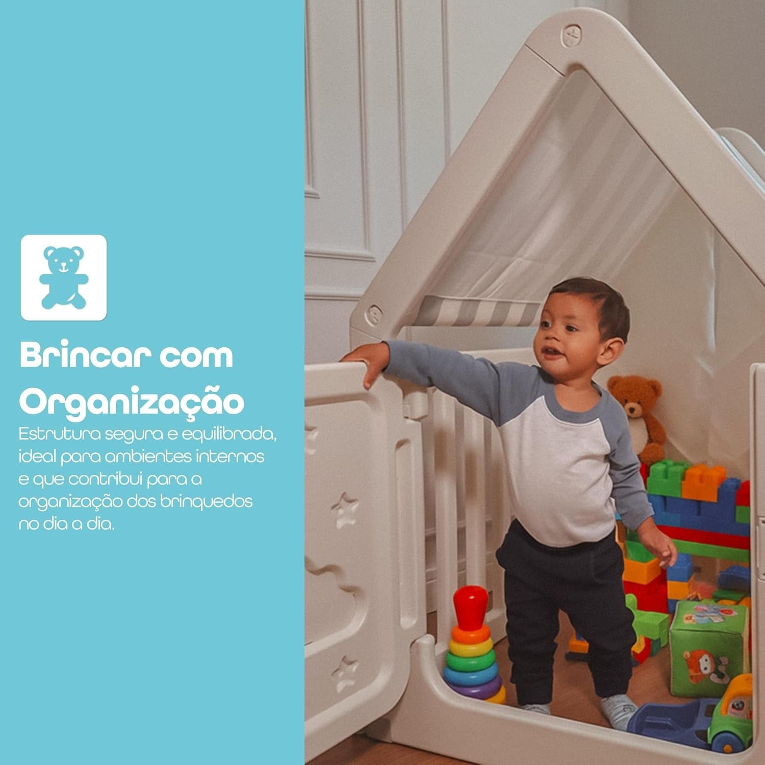 Freso Casinha Estilo Cabana com Cercado Infantil. Ideal para Quartos e Brinquedotecas. Estrutura Resistente, Fácil de Limpar e Espaço Seguro para Crianças Brincarem Dentro de Casa