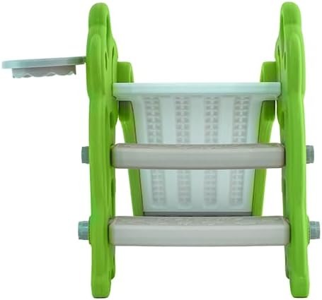 Escorregador Infantil Dobrável Dino Freso com Escada Antiderrapante, 2 Degraus, Cesta de Basquete e Bola, Brinquedo Seguro, Compacto e Resistente, Fácil de Montar, Para Crianças de 2 a 4 Anos (Verde)