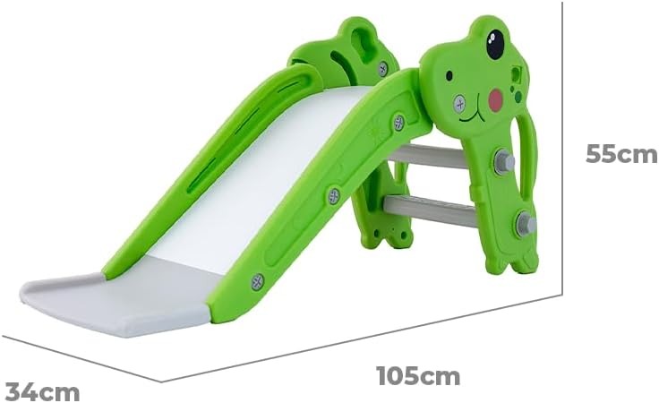 Escorregador Infantil Dobrável Dino Freso com Escada Antiderrapante, 2 Degraus, Cesta de Basquete e Bola, Brinquedo Seguro, Compacto e Resistente, Fácil de Montar, Para Crianças de 2 a 4 Anos (Verde)