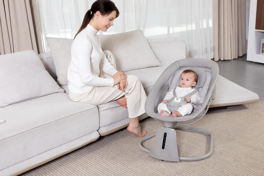 Mastela Cadeira 3 em 1 Sensor de Movimento Balanço Automático Aura Deluxe Cinza