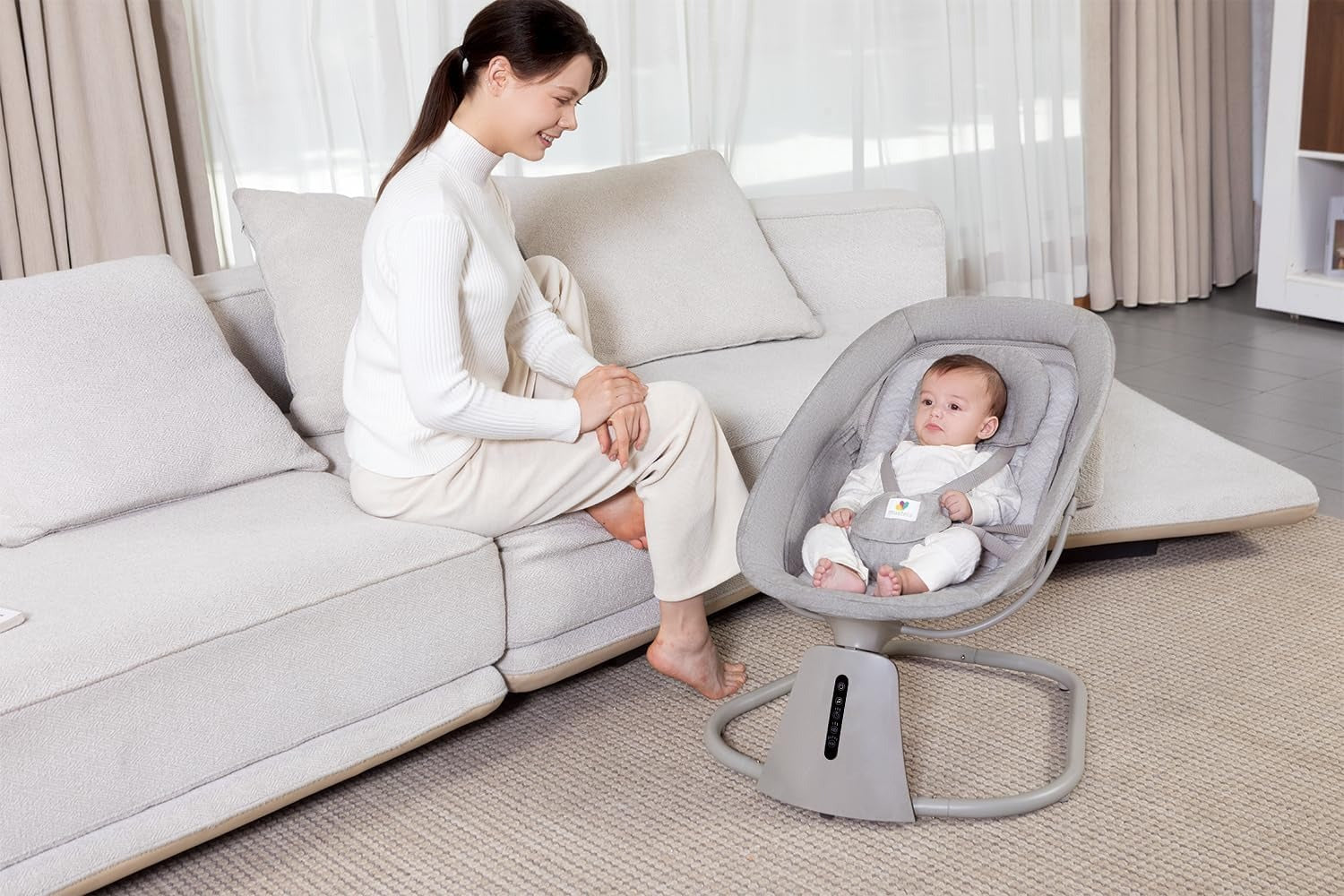 Mastela Cadeira 3 em 1 Sensor de Movimento Balanço Automático Aura Deluxe Cinza