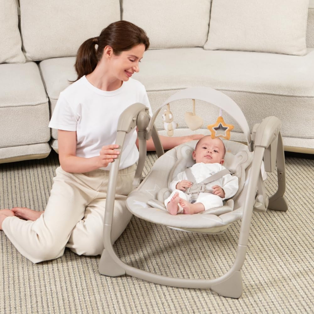 Mastela Cadeira Infantil Automática Dobrável Com Timer E Música Urso Bege - Até 11kg